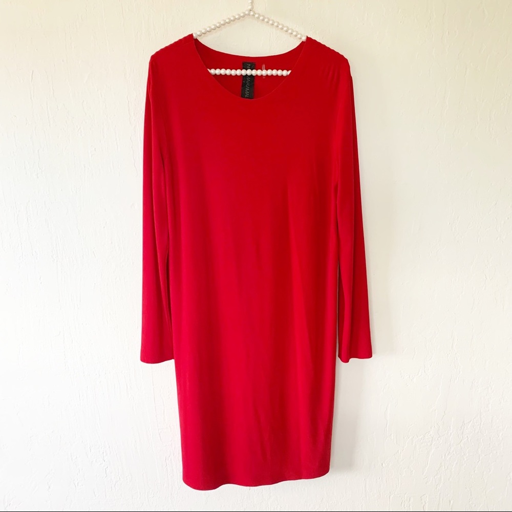 Norma Kamali Revolve Red Shift Swing Dress